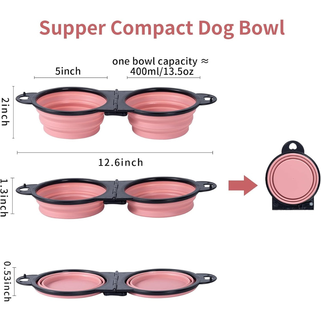 Collapsible Dog Dual Bowls Reinforced Rim 180 Degrees Flip Over Foldable Double Bowl With Lock Clips More Stable Dog Travel Bowls Pet Food Water Feeder
