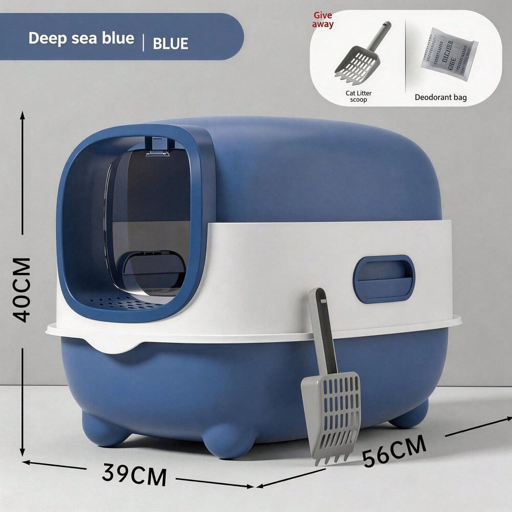 Fully Enclosed Cat Litter Box With UV Sterilization Odor Control, Large 56cm Space For Big Cats, Easy Clean 180 Flip Top, Detachable Anti Tracking Design With Litter Scoop