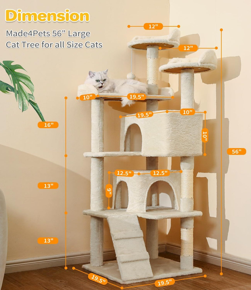 Made4Pets 56-inch Multi-Tier Cat Tree, Indoor Cat Cat Bed, Scratching Post, Toy, Activity Center, Playhouse, Kitten