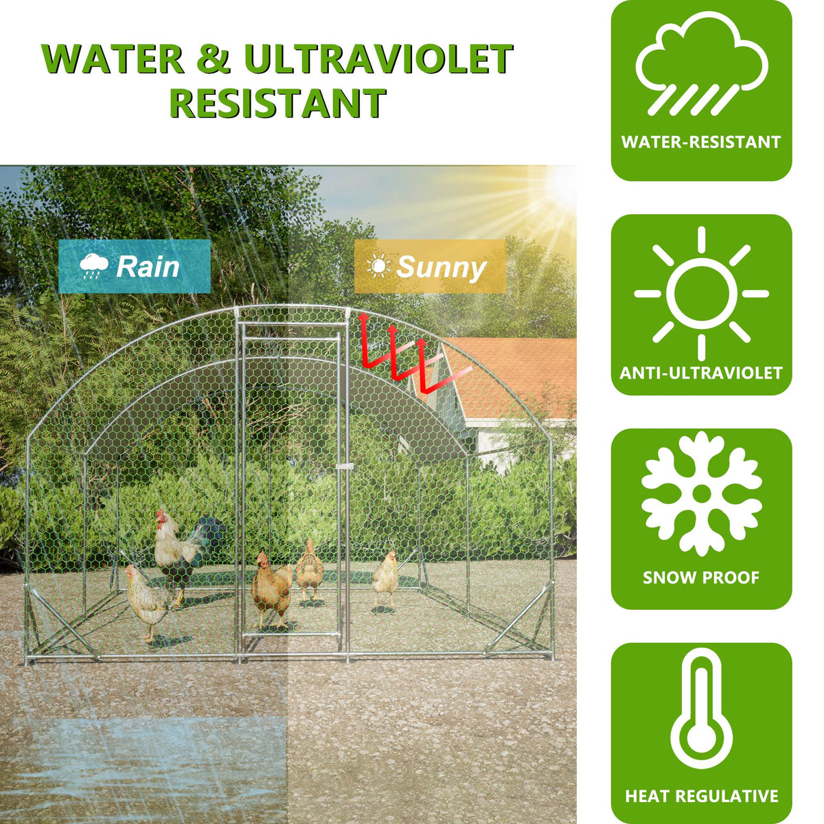 Large Chicken Coop Metal Chicken Run With Waterproof And Anti-UV Cover, Dome Shaped Walk-in Fence Cage Hen House For Outdoor And Yard Farm Use,9.84 X 13.12 X 6.56 Ft