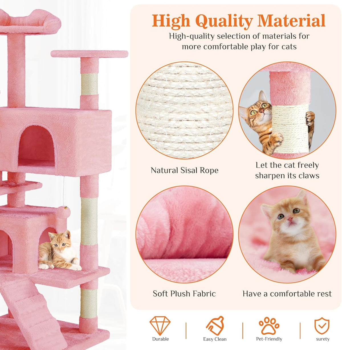 54 -Cat Tree Tower - Multi-level With Sisal Grab Post, Indoor Apartment With Ladder, Plush Toys, Rest And Play