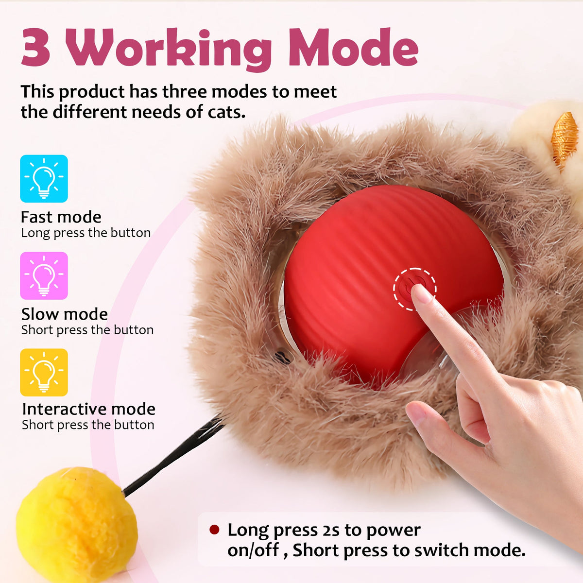 Interactive Toys Ball For Cats, Dog,Agile Moving Cat Ball ,Motion Activated Automatic Moving Ball With Lights,with Fluffy Tail And Bunny Ears For Indoor Pets