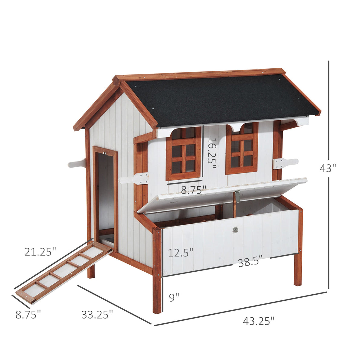 47" Chicken Coop, Wooden Chicken House Raised Rabbit Hutch with Waterproof Roof, Nesting Box and Handles for 3-5 Hens, Poultry Cage Portable Hen Pen for Backyard