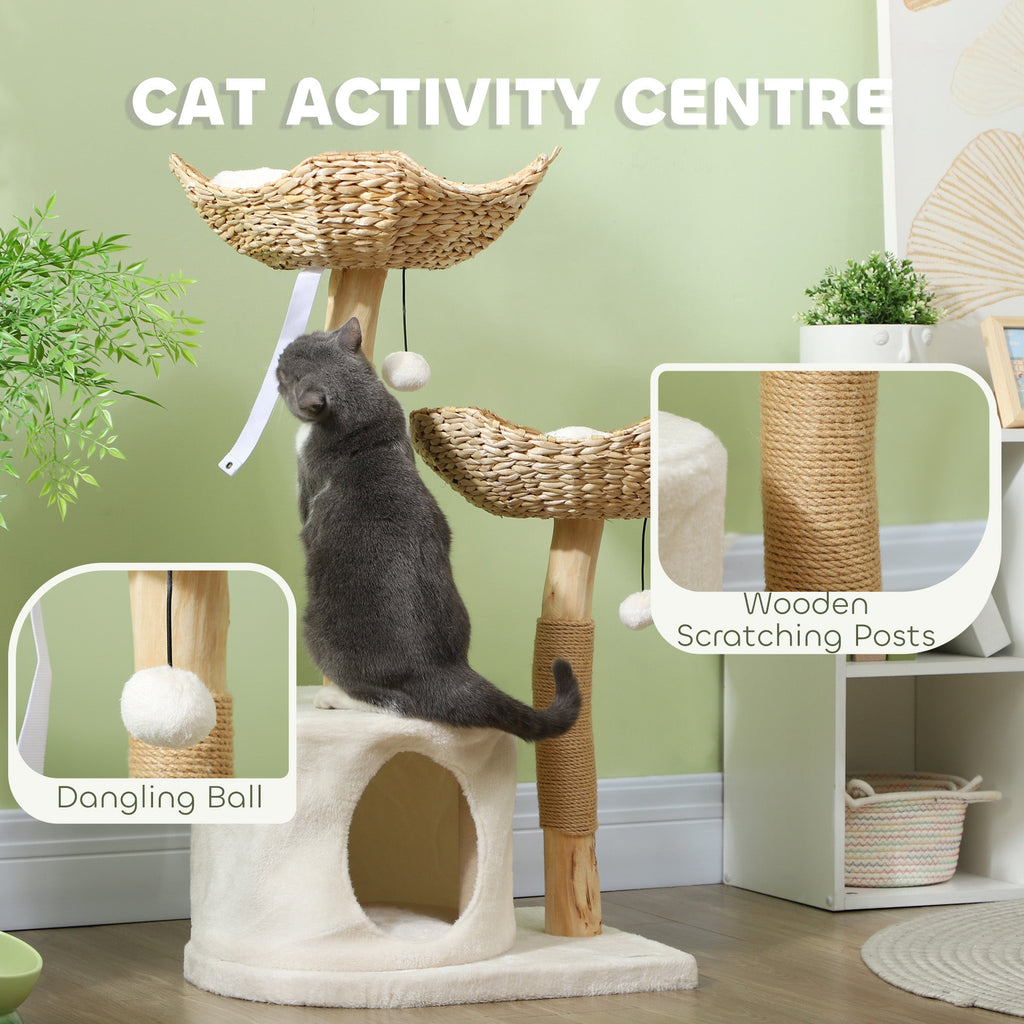37 Inch Modern Cat Tree w/ Wooden Scratching Posts, Condo, Beds, Cushions, Toy Balls & Anti-Tip Kit