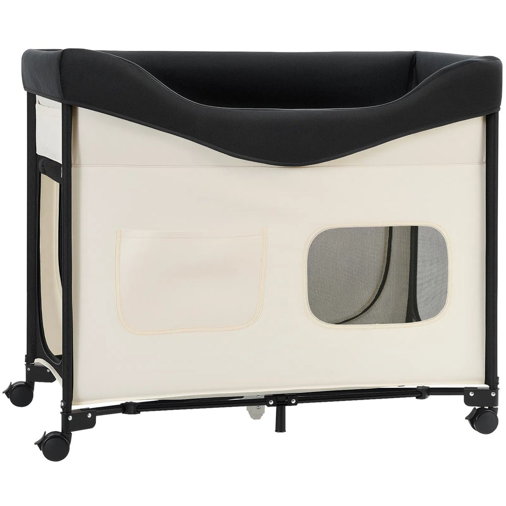 Elevated Lounge Dog Bed XL, Foldable Raised Dog Bed Cot For Large Dogs & Cats, Portable Pet Bed With Wheels, 600D Oxford Cloth & Dutch Velvet Cushion, Indoor & Outdoor Dog Bed With Side Storage Bags,