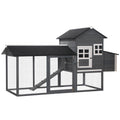 84" Wooden Chicken Coop, Hen House Outdoor with Run Nesting Box, Asphalt Roof, Removable Tray, Ramp, Poultry Cage for 2-3 Chickens, Gray