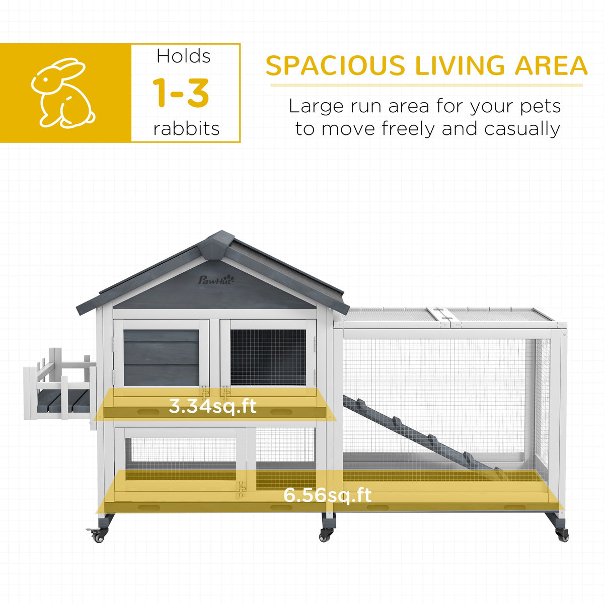 65" Wooden Rabbit Hutch, Pet Playpen with Openable Roof & Storage Box for Rabbits and Small Animals, Gray