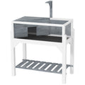 Wooden Tortoise Habitat with Storage Shelf, Tortoise Enclosure with Clear Windows, Openable Top, Lamp Holder, Gray