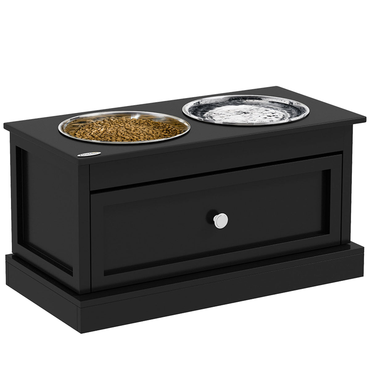 Elevated Dog Bowls with Storage Drawer, Raised Dog Bowl Stand Pet Food Bowl Dog Feeding Station, Black