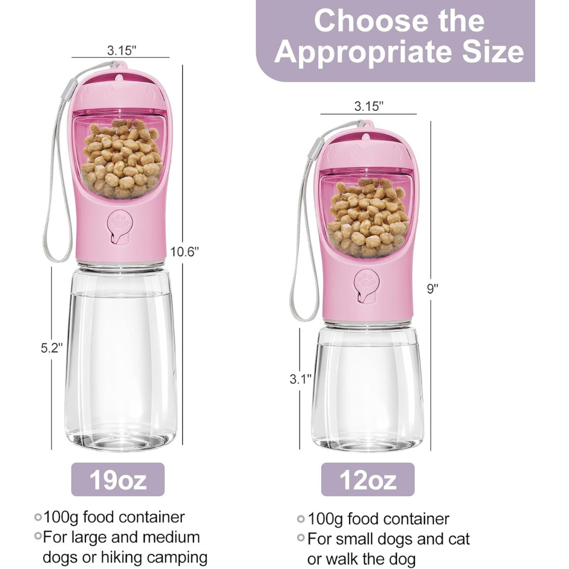 Portable Dog Water Bottle With Food Container, Drinking Bottle For Travel 2 In 1 Dog Water Bowl, Leak Proof Pet Water Dispenser, BPA Free, Puppy Essentials, For Walking Hiking