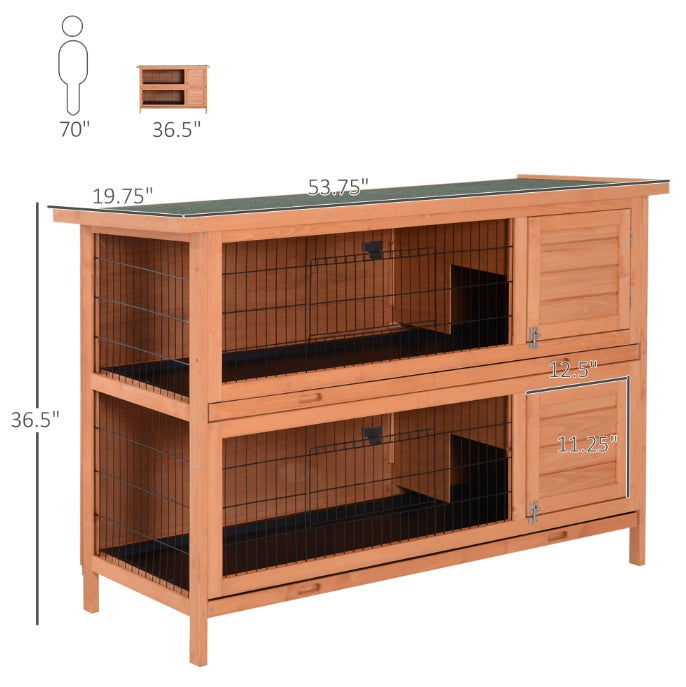 54  Rabbit Cage, 2-Tier Rabbit Hutch Outdoor Guinea With Removable Dividers And Pull-Out Trays, Orange