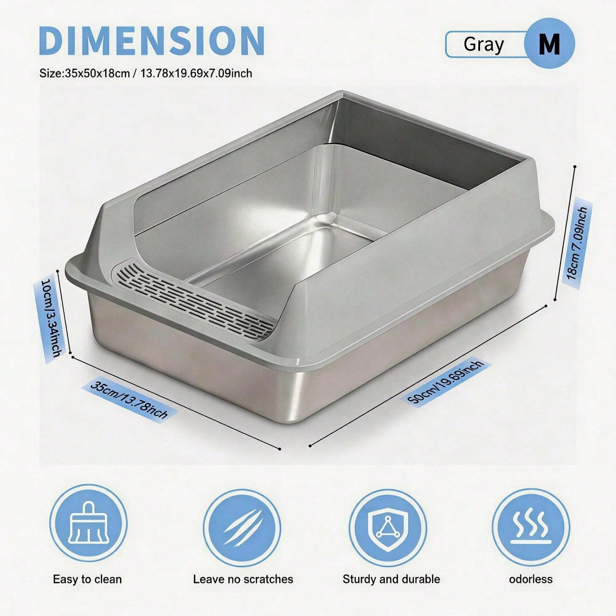 Stainless Steel Cat Litter Box, Large Open Top Litter Box With Anti Splash High Sides, Anti Tracking Pedal, Easy To Clean, Non Stick, Odor Resistant For Big Cats, Multi Cat Homes