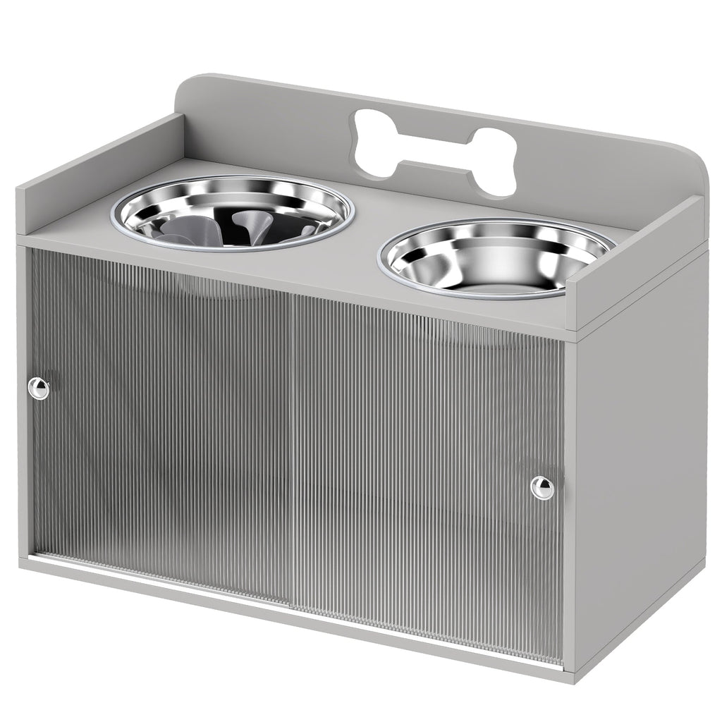 Elevated Dog Bowls with Storage, Raised Dog Bowl Stand with 2 Stainless Steel Bowl for Large Dogs, Gray