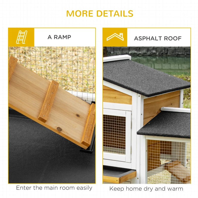 Wooden Rabbit Hutch Bunny Cage Pet Playpen House Enclosure With Double Side Run Boxes, No Leak Tray, Ramp, For Rabbits, Chickens, Ducks, Guinea Pig And Small Animals, White