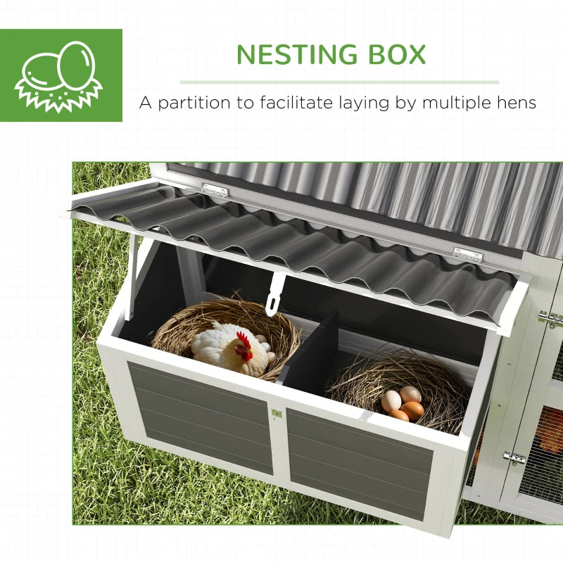 Wooden Chicken Coop With Run, 2 Nesting Boxes, 2 Roosting Bars, Ramp & Tray, Poultry Cage For 6-8 Chickens, Gray Multiple Packages