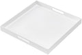 Glossy White Sturdy Acrylic Serving Tray with Handles-24x24Inch-Serving Coffee,Appetizer,Breakfast,Butler-Kitchen Countertop Tray-Makeup Drawer Organizer-Vanity Table,Ottoman Tray-Decorative