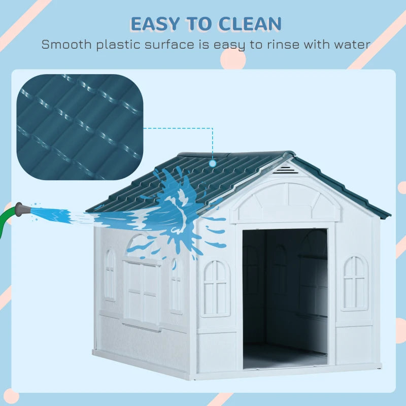 PawHut Plastic Dog House For Medium And Small Dogs, Water Resistant Puppy Shelter Indoor Outdoor With Door, Easy To Assemble, Blue