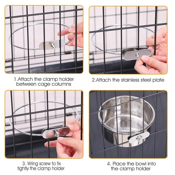 Detachable Pet Cage Food Water Bowl With Clamp Holder
