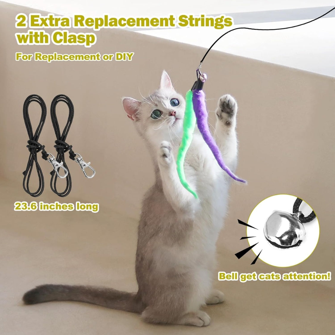 Cat Toys For Indoor Cats, Interactive Cat Toy 2PCS Retractable Wand Toy And 9PCS Cat Feather Toys Refills, Funny Kitten Toys Cat Fishing Pole Toy For