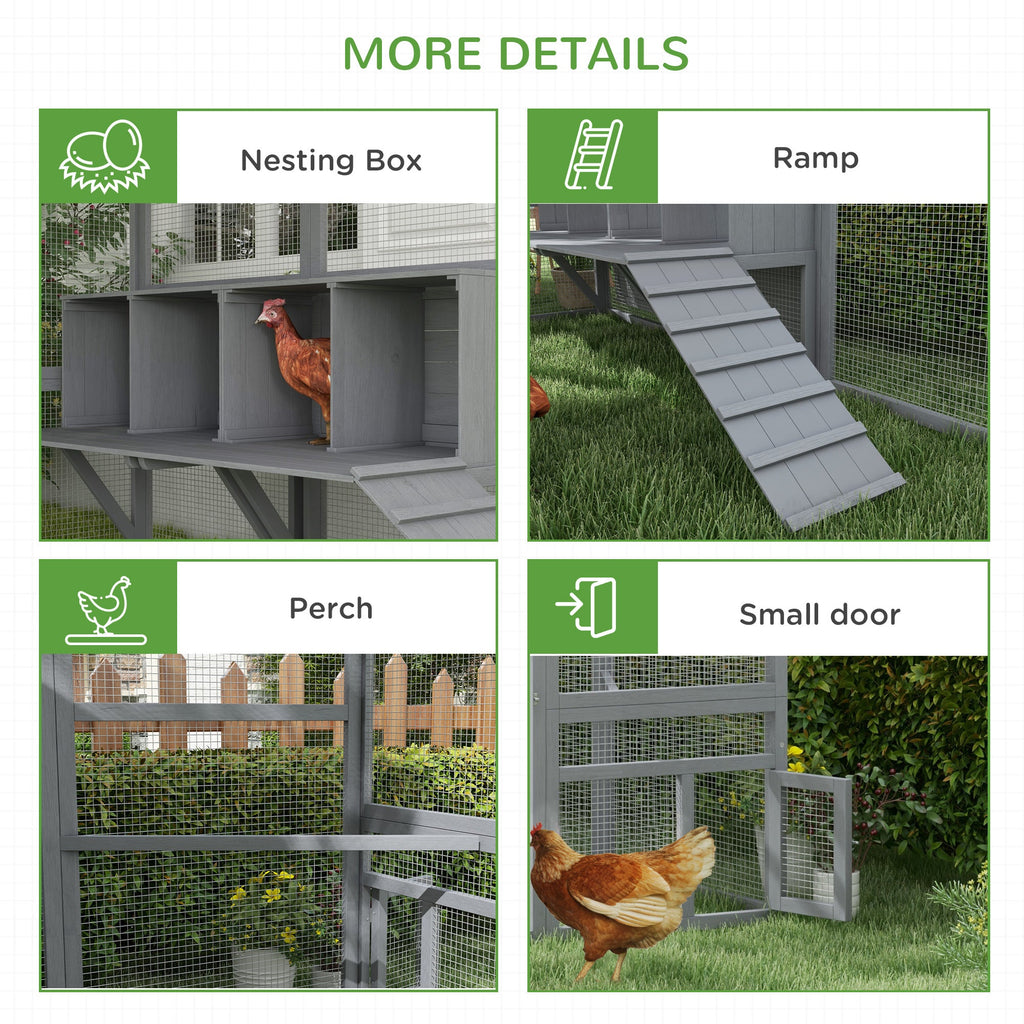 9 x 6 x 6 Large Chicken Coop with Nesting Box, Water-Resistant and Anti-UV Cover for 8-12 Chickens, Gray