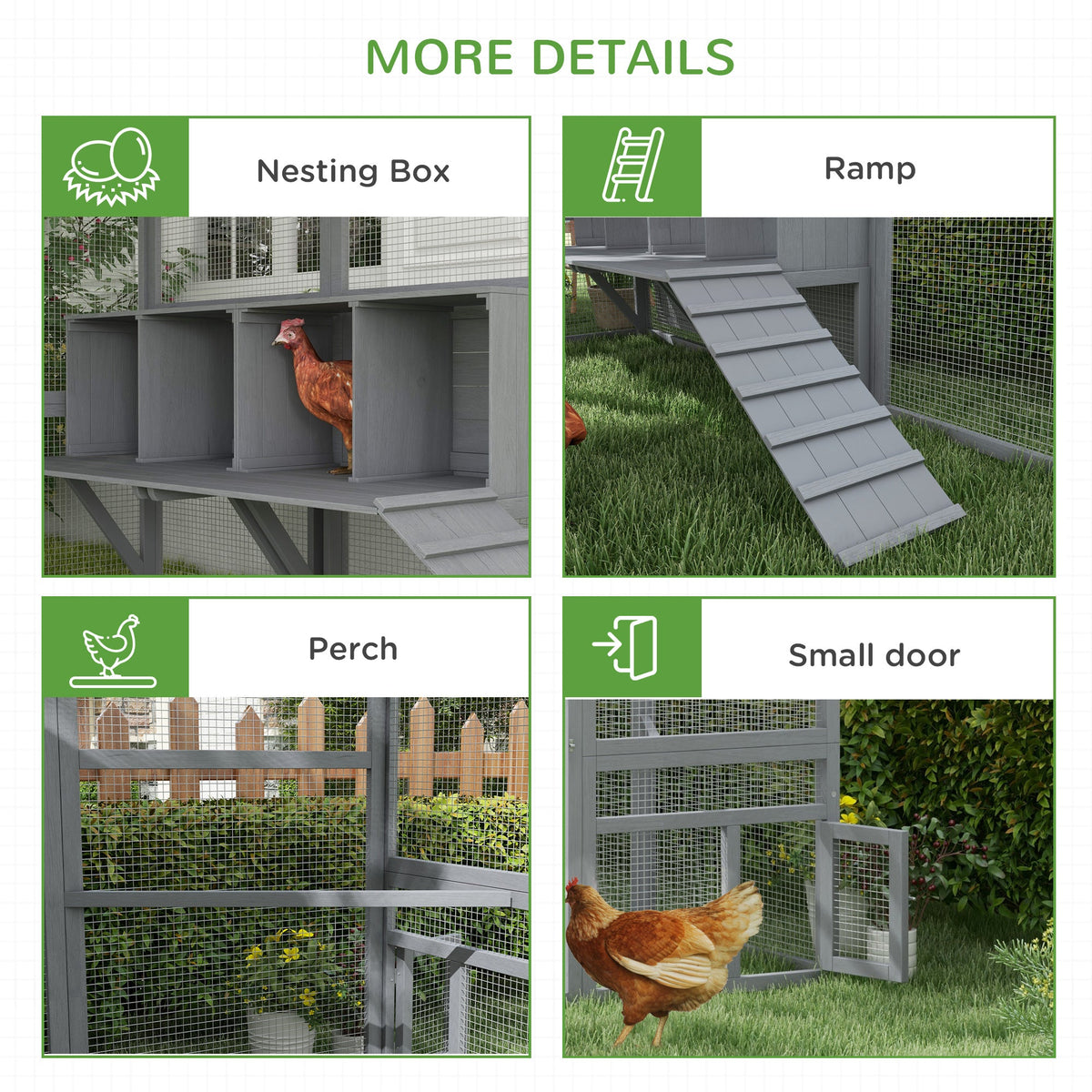 9 x 6 x 6 Large Chicken Coop with Nesting Box, Water-Resistant and Anti-UV Cover for 8-12 Chickens, Gray