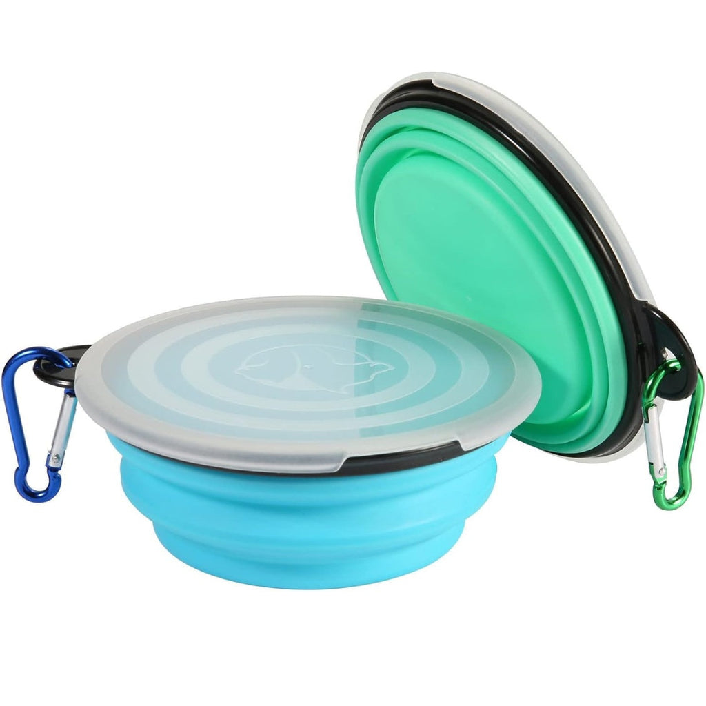 Collapsible Bowl With Cover Lids,2 Pack Dog Travel Bowls Portable Foldable Cat Water Dish Bowl For Pets Walking Parking Camping