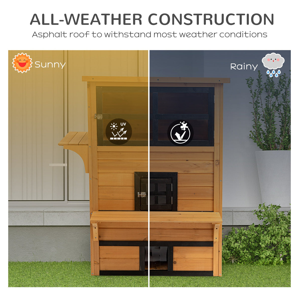 Outdoor Cat House, 3-Tier Kitty Shelter with 5 Escape Doors, Weather Resistant, Yellow & Black