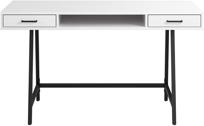 Bush Furniture Steele 54W Writing Desk with Storage in Pure White Oak | Large Wooden Computer Table for Home Office Workspace