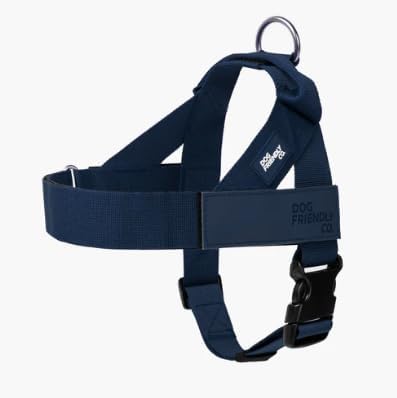 Dog Friendly Co. Dog Harness for Large Dogs, Adjustable (Navy, Large) | One Click Buckle, Chafe Resistant Webbing, Adjustable Neck & Chest, and Heavy Duty D-Ring, Sturdy Comfortable and Easy to Use
