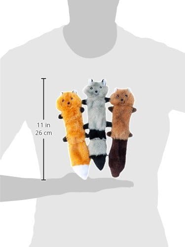 ZippyPaws Skinny Peltz - No Stuffing Dog Toy Pack to Keep Them Busy, for Small and Medium Dogs, Squeaky Pet Toys, Unstuffed Chew Toys, Soft Plush Variety Pack, Fox, Raccoon, and Squirrel - 11"