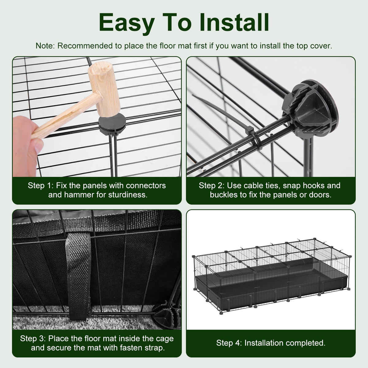 47x24x12IN Guinea Pig Cage Small Animal Playpen DIY Metal Pet Enclosure With 20 Panels Waterproof Floor Mat For Hedgehogs Chickens Ducklings Rabbits Hamsters