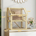 3 Tier Wooden Hamster Cage W Detachable Bottom, Hut, Seesaw, Exercise Wheel, Ramps