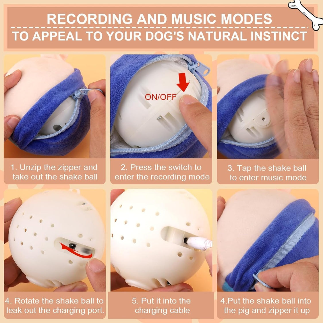 Interactive Dog Toys Pig, Jumping Squeaky Dog Toys With Recording And Music Modes, Rechargeable Moving Dog Chew Toys