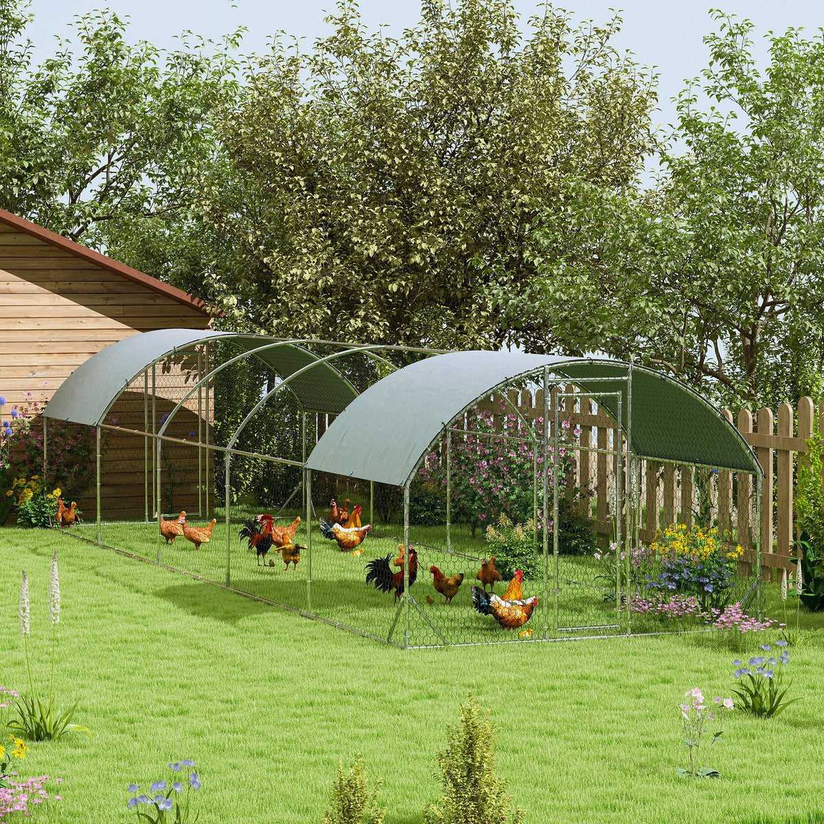 Large Metal Chicken Coop with Waterproof and Anti-UV Cover for Yard, Outdoor, Duck, Rabbit, 9.2 x 31.2 x 6.5