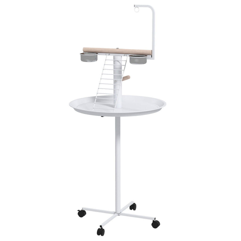 Bird Stand with Wheels, Perches, Feed Bowls, Round Tray for Parrot