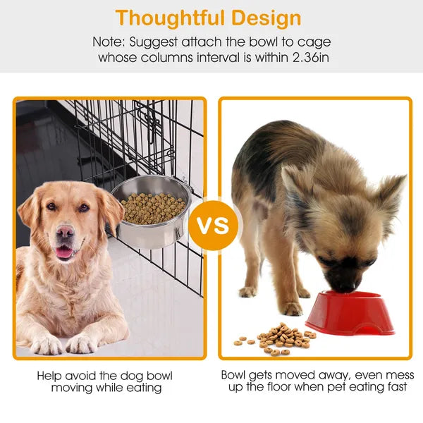 Stainless Steel Dog Bowl Pets Hanging Food Bowl Detachable Pet Cage Food Water Bowl With Clamp Holder