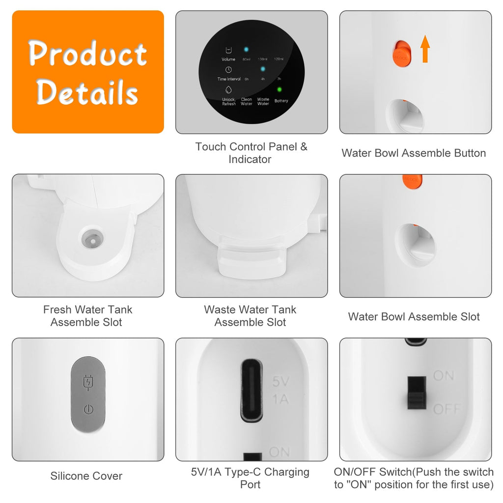 1Pc Smart Pet Water Fountain Automatic Cat Water Dispenser 3L Cordless Rechargeable Dog Water Fountain Self-Refill With 3 Adjustable Volume 3 Time Intervals Touch Control