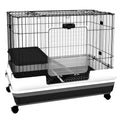2-Level Small Animal Cage Rabbit Hutch with Wheels, Removable Tray, Platform and Ramp for Bunny, Chinchillas, Ferret, Black