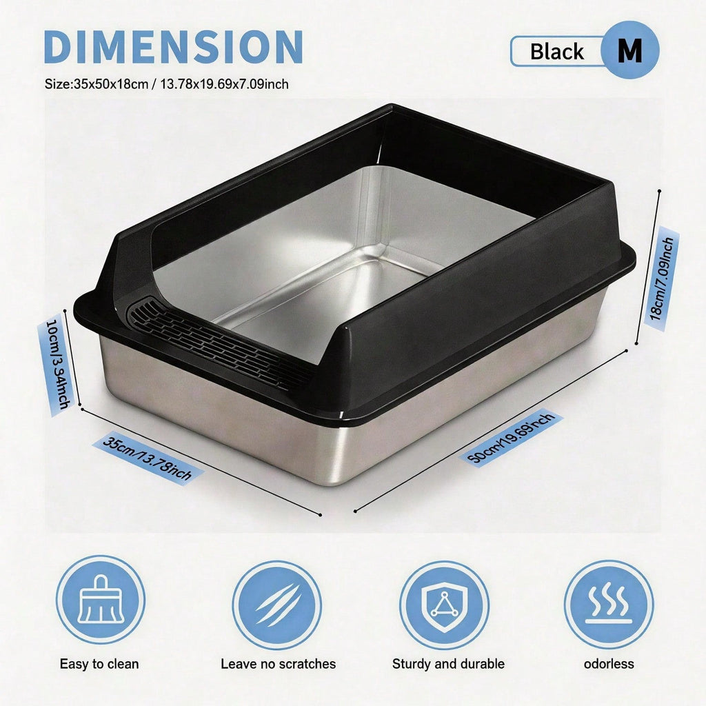 Stainless Steel Cat Litter Box, Large Open Top Litter Box With Anti Splash High Sides, Anti Tracking Pedal, Easy To Clean, Non Stick, Odor Resistant For Big Cats, Multi Cat Homes