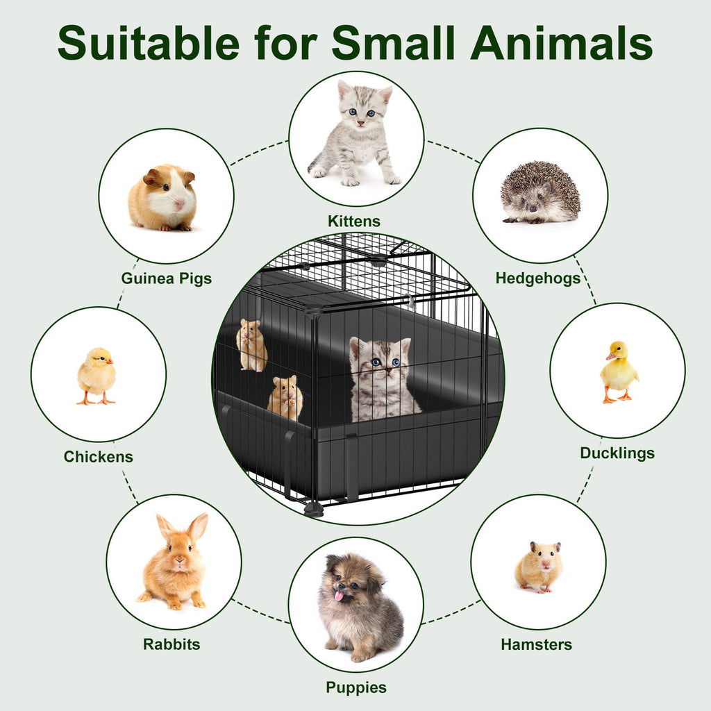 47x24x12IN Guinea Pig Cage Small Animal Playpen DIY Metal Pet Enclosure With 20 Panels Waterproof Floor Mat For Hedgehogs Chickens Ducklings Rabbits Hamsters
