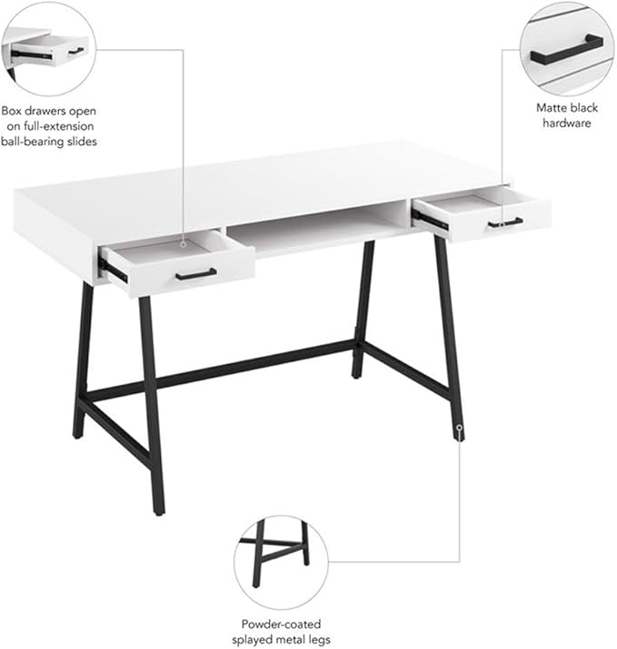 Bush Furniture Steele 54W Writing Desk with Storage in Pure White Oak | Large Wooden Computer Table for Home Office Workspace
