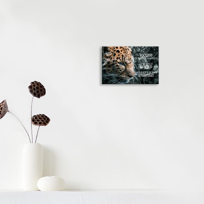 Leopard Canvas Wall Art Success Entrepreneur Quotes Posters Success Is Rented Motivational Wall Decor For Office Living Room Bedroom Office Bathroom Print Framed Ready to Hang [12" W X 18" H]