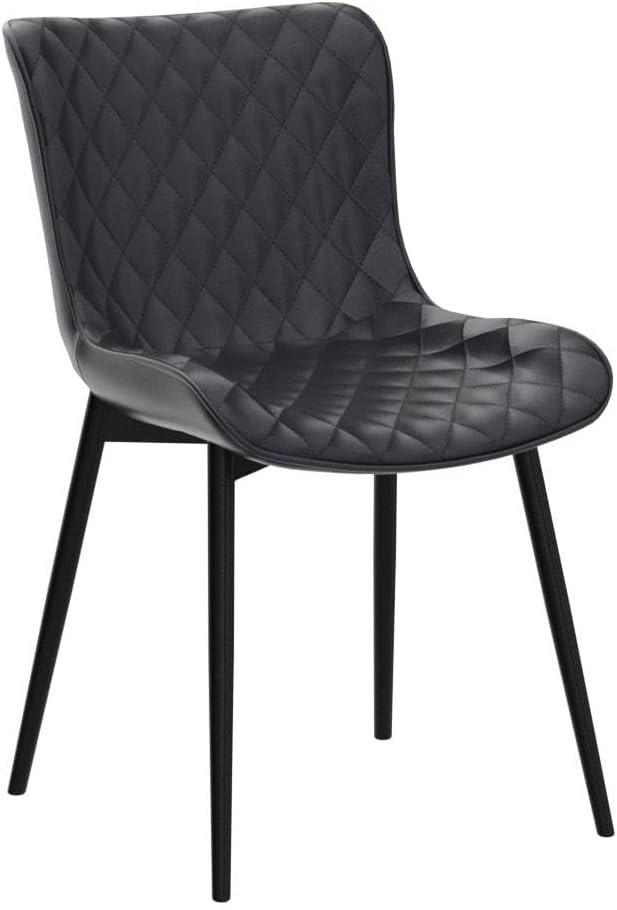 YOUTASTE Black Dining Chairs Set of 2, PU Leather Upholstered Mid-Century Modern Chair, with Thick Padded Back and Metal Legs, for Kitchen, Dining Room, Vanity, or Guest Waiting Room