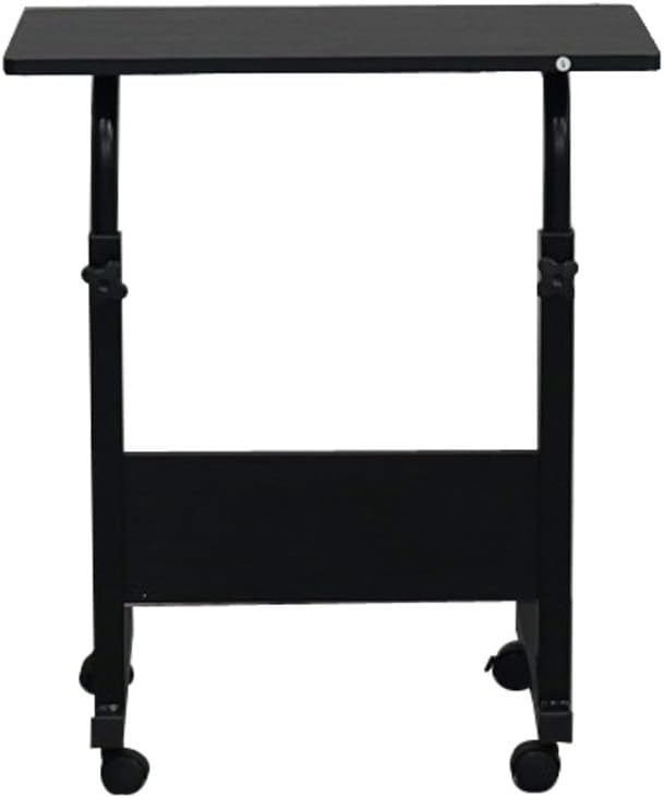 Goujxcy Sofa Side Table C Shaped End Table with Wheels, Rolling Bedside Laptop Table Snack Table TV Tray, Height Adjustable, Wooden Top & Metal Frame