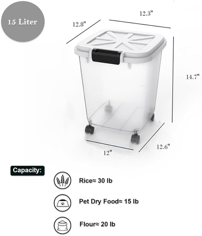 HANAMYA 30 LB Rice Storage Container with Measuring Cup, BPA free, For Rice | Grain | Pet Food | Flour, 2 coun, Clear & Black