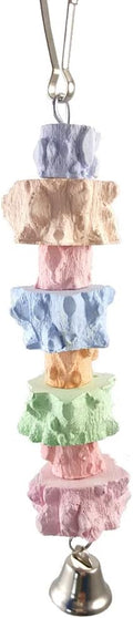 Bird Parrot Hanging Chew Toys, Colorful Parrot Beak Grinding Calcium Stone with Bell Parrot Beak Trimmer Stone Parakeet Toys Bird Cage Accessories for Cockatiel Budgies Rat Hamster Rabbit