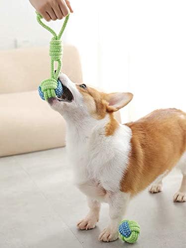 Sunglow Dog Toy Interactive Chewing Rope Ball Toys Natural Cotton Washable Durable Tug of War for Small Medium Dogs Puppies Training Playing Teeth Cleaning (Drop Ball)