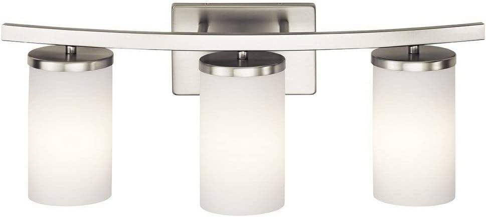 Kichler Crosby 23" Vanity Light in Brushed Nickel, 3-Light Contemporary Bathroom Light with Satin Etched Cased Opal Glass, (23" L x 8.75" H), 45497NI