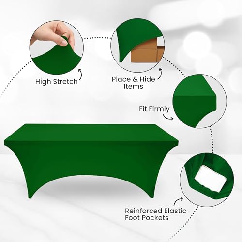 Utopia Kitchen 6FT Spandex Tablecloth [1 Pack, Emerald Green] 200 GSM Stretch, Fitted, Washable and Wrinkle Resistant Table Cloth Rectangle Cover for Trade Shows, Wedding, Parties [72Lx30Wx30H Inch]