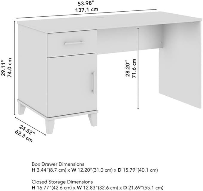 Bush Furniture Somerset 54W Office Desk with Drawer and Cabinet in Platinum Gray, Computer Table with Storage for Home Office Workspace